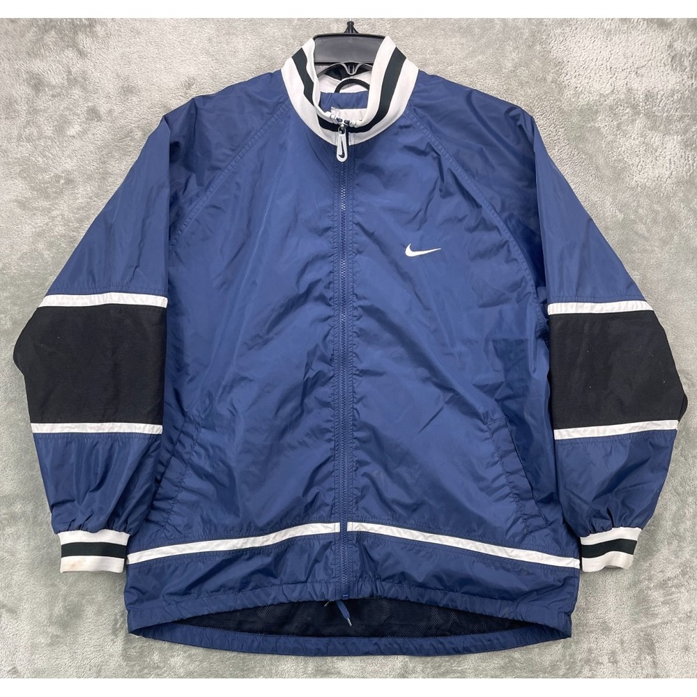VTG Nike Mens Windbreaker Jacket Sz L (12-14) Blue Full Zip Mesh Lined‎